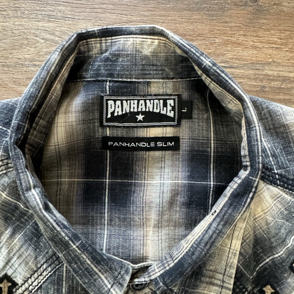 Panhandle Slim Y2K Western Cowboy Pearl‎ Snap Shirt Sz L Fade Plaid 90 Proof - Picture 4 of 9